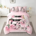 thumbnail image 2 of Manfei Smart Perfume Lipstick Twin Bedding Sets 7-Piece,Pink Flower Floral Bedding Comforter Set,Fashion High Heels Sheet Sets For Child,Microfiber Bedroom Decor,Reversible, 2 of 8