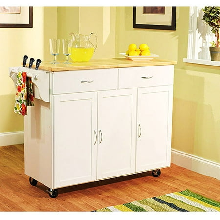 Extra Large Kitchen Island Cart with Wood Top with Three Door Storage Cabinet
