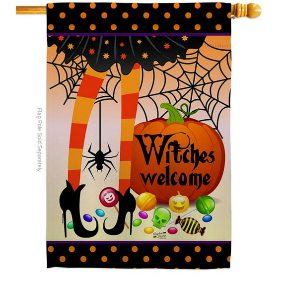 Angeleno Heritage H137069-BO 28 x 40 in. Witches Welcome House Flag with Fall Halloween Double-Sided Decorative Vertical Flags Decoration Banner Garden Yard Gift