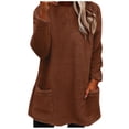 thumbnail image 4 of Puntoco Blusa de manga larga cálida con bolsillo sólido suelto para otoño e invierno con cuello redondo para mujer Puntoco Puntoco-6952, 4 of 7