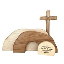 Empty Tomb Easter Scene & Cross Wooden Decor - He is Risen Jesus Tomb Tray Set, Christian Easter Resurrection Decoration for Home, Office, Tabletop