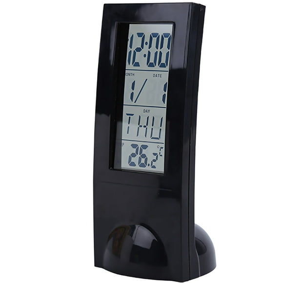 Reloj electrónico multifuncional con indicador de temperatura, pantalla digital, calendario, despertador para el hogar, escritorio, sin batería (negro)