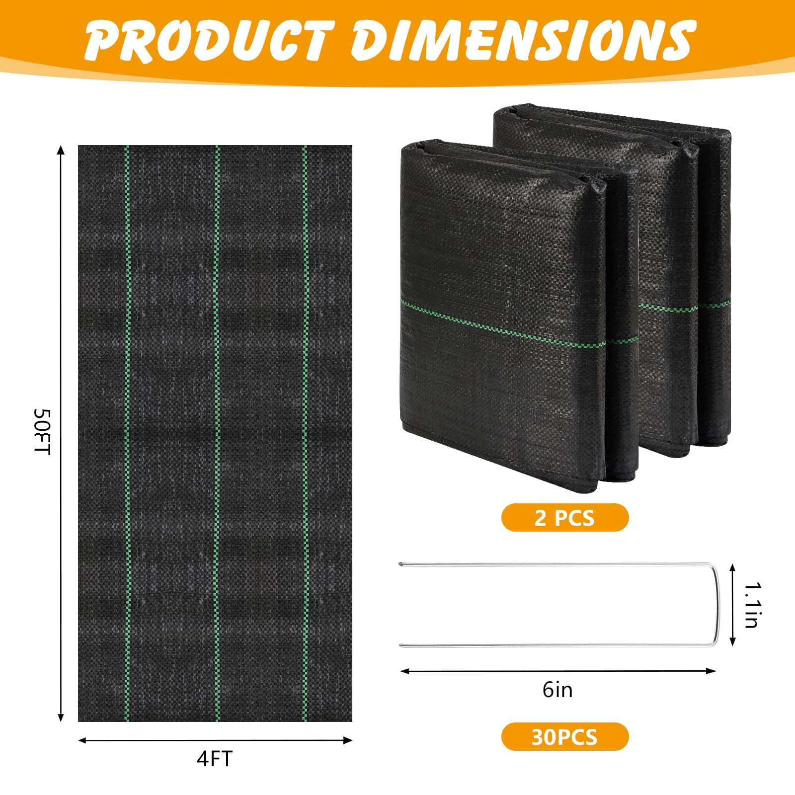 4ft X 100ft Weed Barrier Landscape Fabric  3.2oz Woven Ground Cover For Gardening & Landscaping With 30 U-shaped Stakes (2-pack 4x50ft)