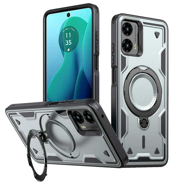 Designed for Motorola Moto G Power (2025) Rugged Phone Case,Compatible with Mag-Safe,Built-in Ring Kickstand,Heavy Duty Shockproof Military-Grade Protective Anti-fall Phone Case Cover,Grey