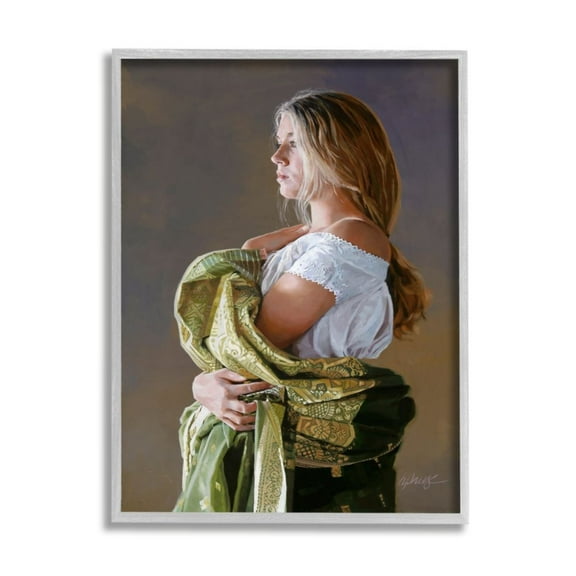 Stupell Industries Woman Posing with Intricate Cloth over Neutral Photography Gray Framed Art Print Wall Art, 11x14, by Heide Presse