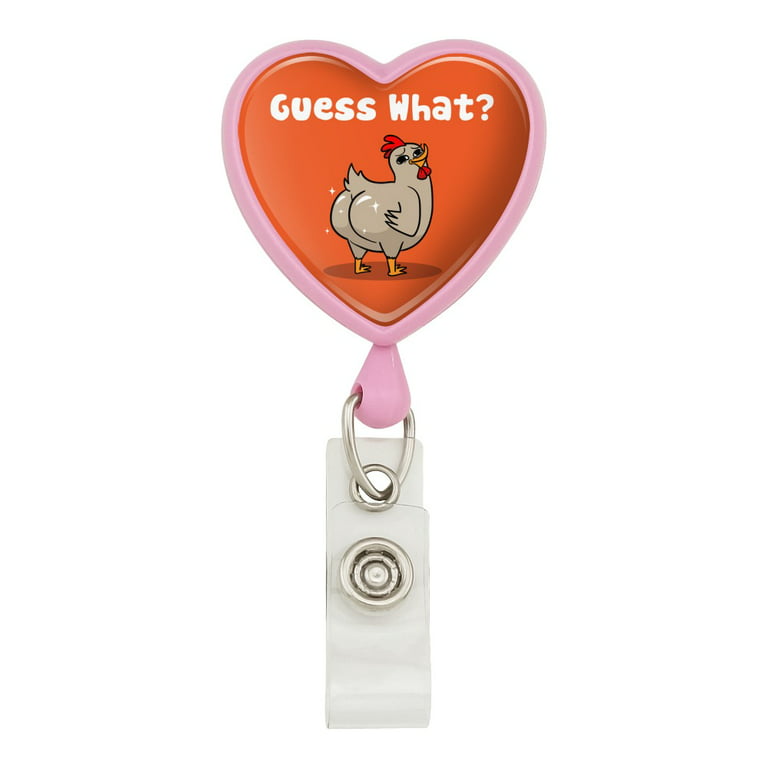 Guess What Chicken Butt Funny Heart Lanyard Retractable Reel Badge ID Card  Holder - White 