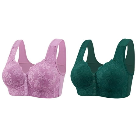 (2-Pack) Kcodviy Women s Comfortable and Bulk Bras Transparent Shoulder Strap Cordless Women Bra Set and Underwear Thong Backless Spongeless with Convertible Wireless Bras Shoulder Straps