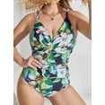 thumbnail image 3 of Charmo Womens Plus Size Printed One Piece Swimsuits Tummy Control Bathing Suits Wrapped V Neck Swimwear, 3 of 6