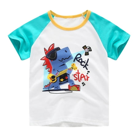 

Boys Clothes Crew Neck Short Sleeve Tops Dinosaur Print Green 120