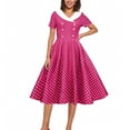 thumbnail image 6 of Ecqkame Womens Vintage Dress A Line Flare Short Sleeve Crew Neck Dresses Polka Dots Printing Fashion Cocktail Swing Dresses Hot Pink XXL, 6 of 6