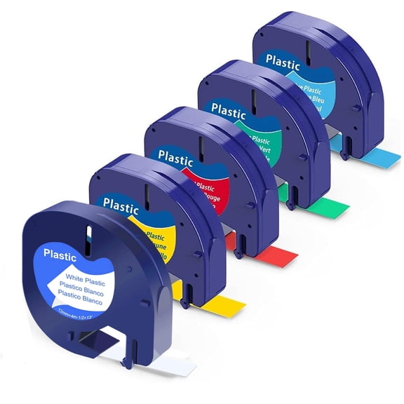 5-Pack Multicolor Label Tape Compatible with Dymo LetraTag 91331 91332 91333 91334 91335 Refills for LetraTag Label Maker LT-100H 100T LT-110T (1/2*13 Feet, 12mm 4m)