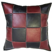 Natural Geo Voguish 18" x 18" Leather Geometric Pillow in Maroon/Black