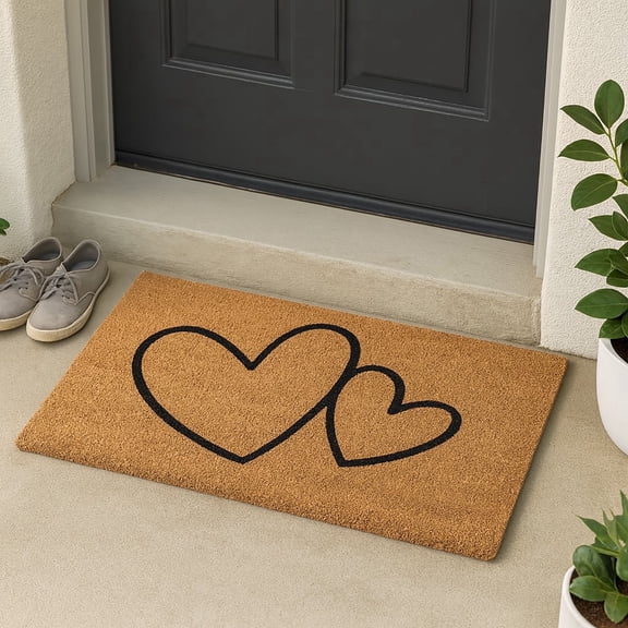 Evideco Hearts Natural Coir Door Mat 30x18 Inches - Indoor Outdoor - Front Door Mat for Entryway, Porch, Patio