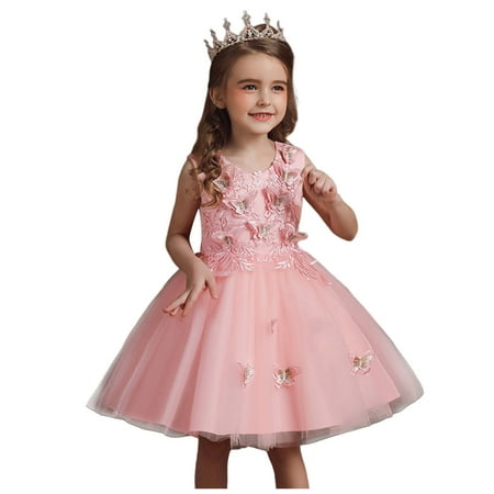 

OJinShaWanO Toddler Flower Girl Dresses For Wedding Kids Girls Summer Fashion Printed Tulle Skirt Princess Dress Puffy Dress Children S Clothing Pink Polyester 7-8 Years