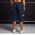 thumbnail image 5 of Nestiefly Men's Casual Drawstring Capri Cargo Pants, 3/4 Length Long Drawstring Stretch Elastic Waist Shorts Below Knee Dark Blue 2XL, 5 of 5