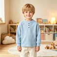 thumbnail image 2 of Bobifish Toddler Boys Long Sleeve Crewneck T‑Shirt Henley Button Placket Fleece Top, 2 of 9