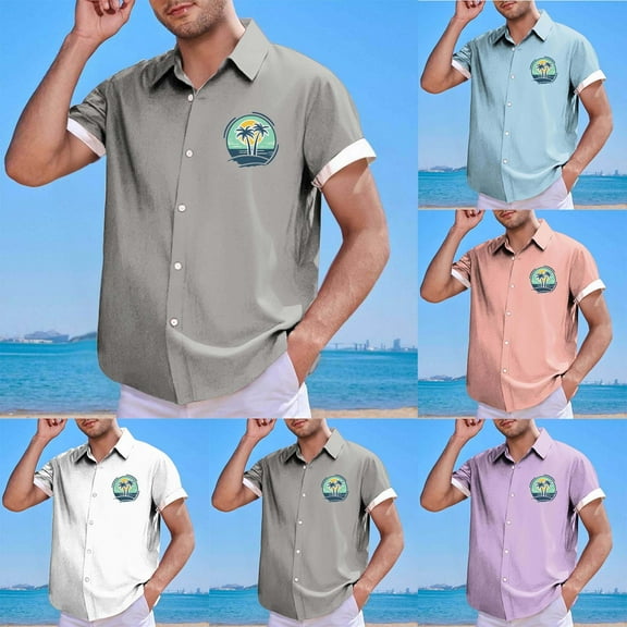 UVEASISHA Vintage Bowling Shirts for Men Short Sleeve Hawaiian Shirt Big and Tall Casual Button Down Beach Shirts 2025 Summer Palm Tree Print Aloha Shirt Funny Gift Gray XXXL