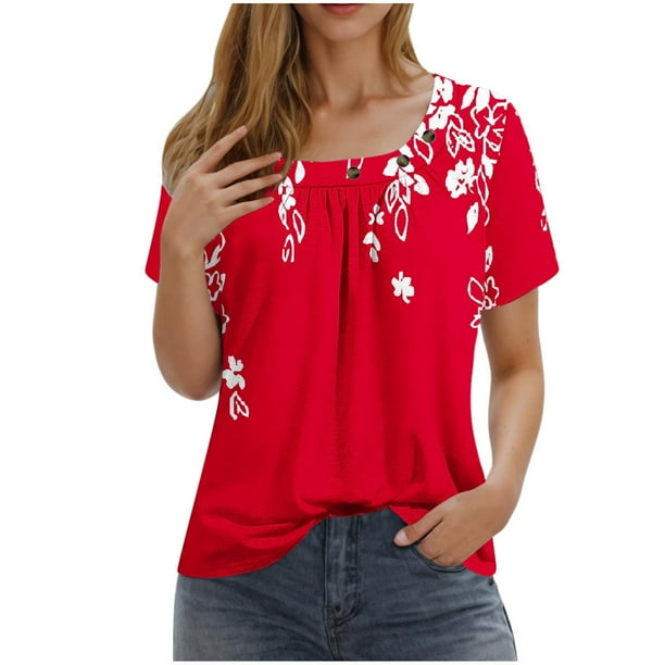 Camisetas de Cuello Redondo Impreso Gradiente de las Mujeres, Manga Corta Casual Top para el Uso Diario