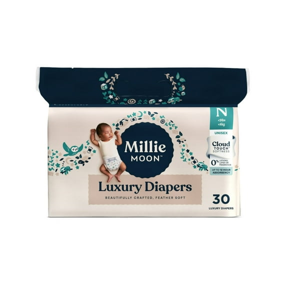 Millie Moon Luxury Diapers, Size Newborn, 30 Count