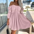 thumbnail image 2 of Robes pour Femmes 2022 Haut Tube Épaules Dénudées à Volants Manches Longues Couleur Unie Robe Midi Plissée Robe Trapèze, 2 of 7