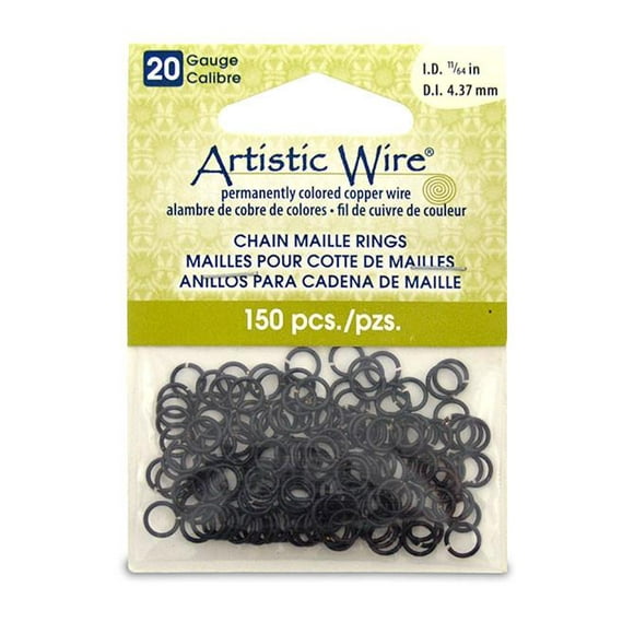 20 Gauge Artistic Wire Chain Maille Rings Round Black 11/64 in (4.37 mm) 150 pc
