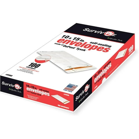 Quality Park QUAR1660 Survivor 10 x 15 Tyvek Catalog Mailer with Self Sealing Closure, 14 lb Puncture, Tear and Moisture Resistant DuPont Tyvek Envelopes, 100 per Box (R1660),White