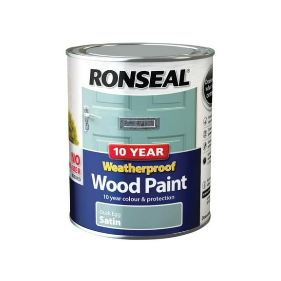Ronseal - 10 Year Weatherproof Wood Paint Duck Egg Blue Satin 750ml
