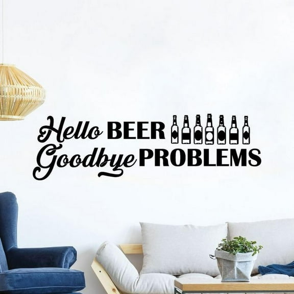 Hello Beer Goodbye Problems - Fun Beer Quotes Cold Beer Mug Vinyl Wall Sticker Art Decal Bar Room Kitchen Area Home Bar Lounge Design Bedroom House Home Decor Stickers Decoration Size (16x40 inch)