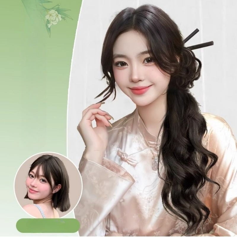 synthetic wig New Ancient Style Women Braids Wave Grab Wig Simulated Cheongsa Slightly Curled Low Ponytail Hair Photo Props