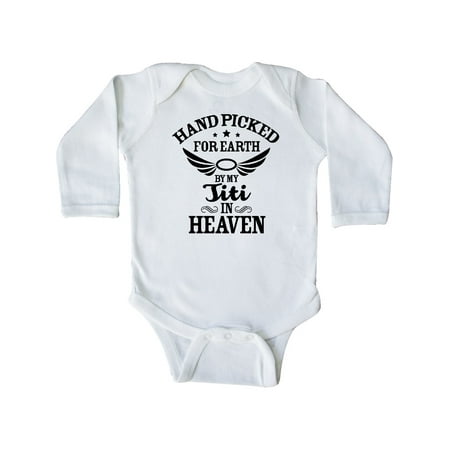 

Inktastic Handpicked for Earth By My Titi in Heaven with Angel Wings Gift Baby Boy or Baby Girl Long Sleeve Bodysuit