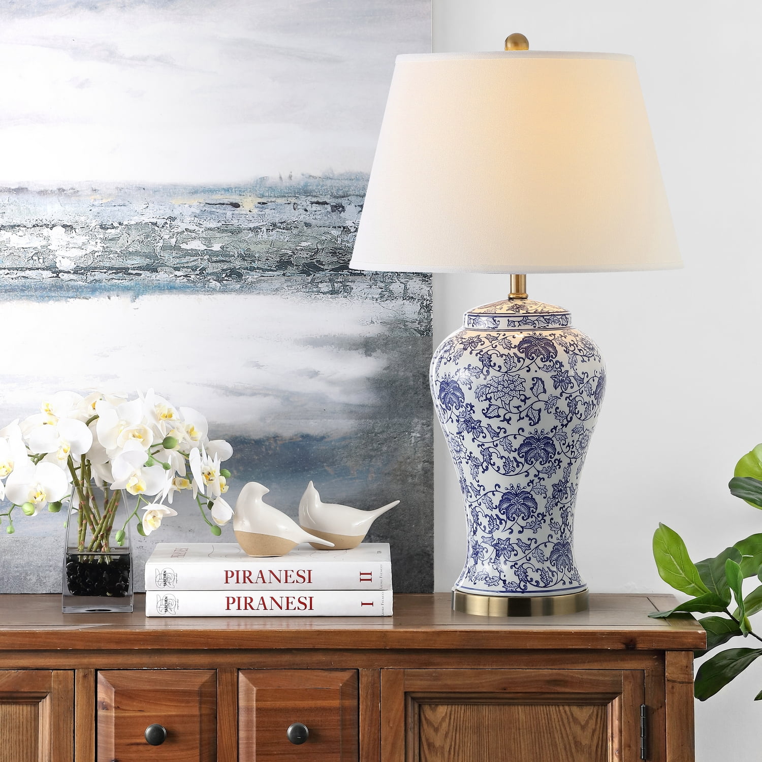 SAFAVIEH Spring 29 in. H Floral Blossom Table Lamp, Blue/White, Set of 2