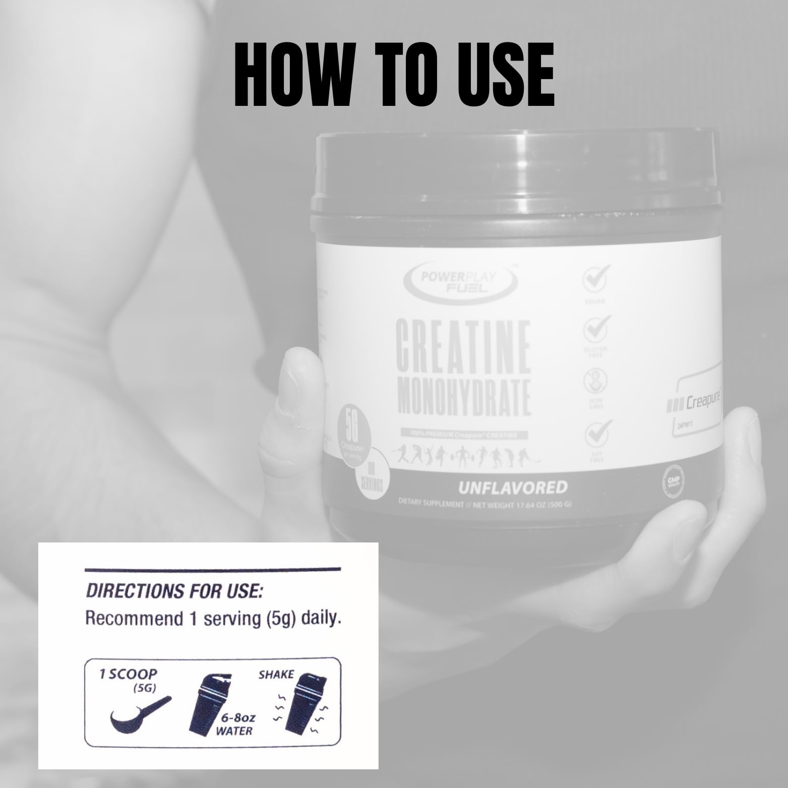 Power Play Fuel Creapure® Creatine Monohydrate Powder, Unflavored, 500g