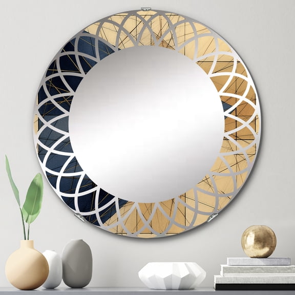 DESIGN ART Designart "Minimalist Blue and Gold I" Abstract Shapes Modern Wall Mirror 24in.x24in.
