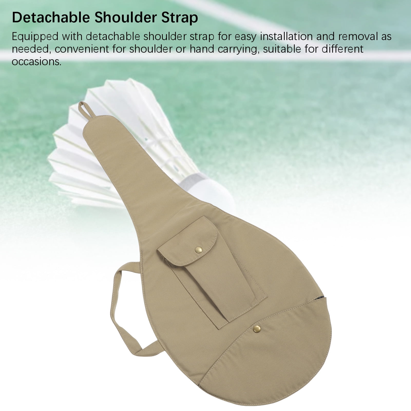 YAHHU Unisex Single Tennis Racket Cover Canvas Racquet Bag with Adjustable Shoulder Strap for Men and Women, Khaki (16.54 inches / 42 cm)