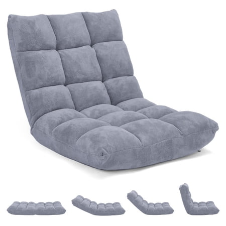 Furnibear Adjustable 14-position Cushioned Floor Chair, 200 lbs Capacity, Gray - for Living Room, Bedroom and Home Office