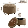 thumbnail image 6 of 24Inch Round Storage Ottoman with Tray, Modern Tufted Fabric Circle Coffee Table with Storage, Upholstered Ottoman with Removable Top for Living Room, Bedroom, Brown, 6 of 13