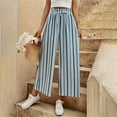 thumbnail image 2 of Women's Boho Palazzo Pants Wide Leg Striped Pants High Waisted Lounge Drawstring Pants Casual Holiday Trousers, 2 of 6