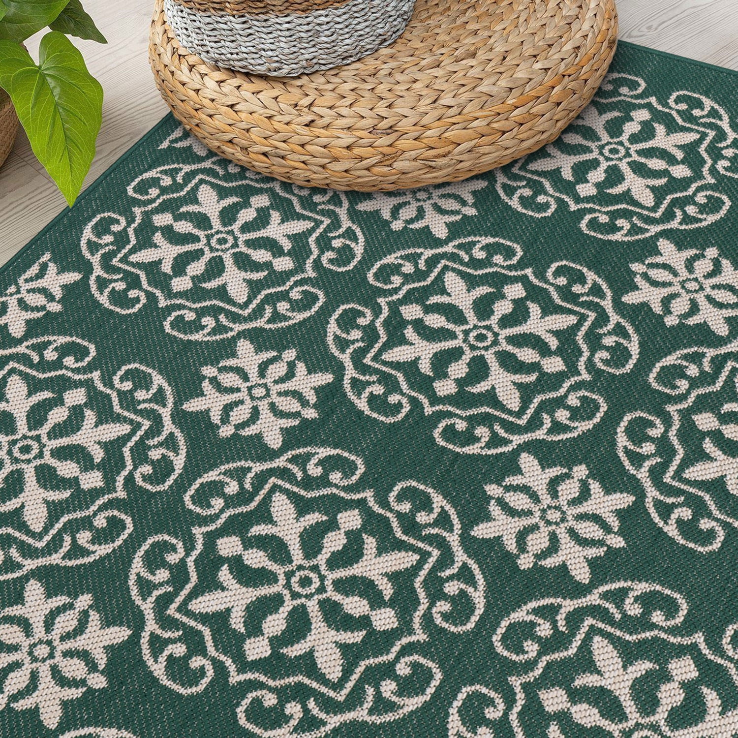 World Rug Gallery Transitional Geometric Textured Flat Weave Indoor/Outdoor Area Rug - GREEN 5' X 7'