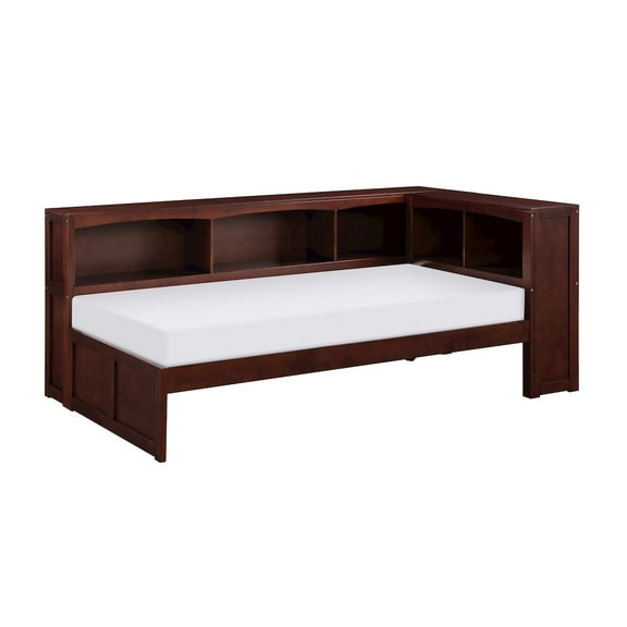 Lexicon Rowe 5-Shelf Transitional Wood Twin Bookcase Corner Bed in Dark Cherry