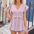 thumbnail image 2 of Vedolay Women Shirt Womens Summer Tops Puff Sleeve V Neck Short Sleeve Shirts for Women,Purple M, 2 of 3