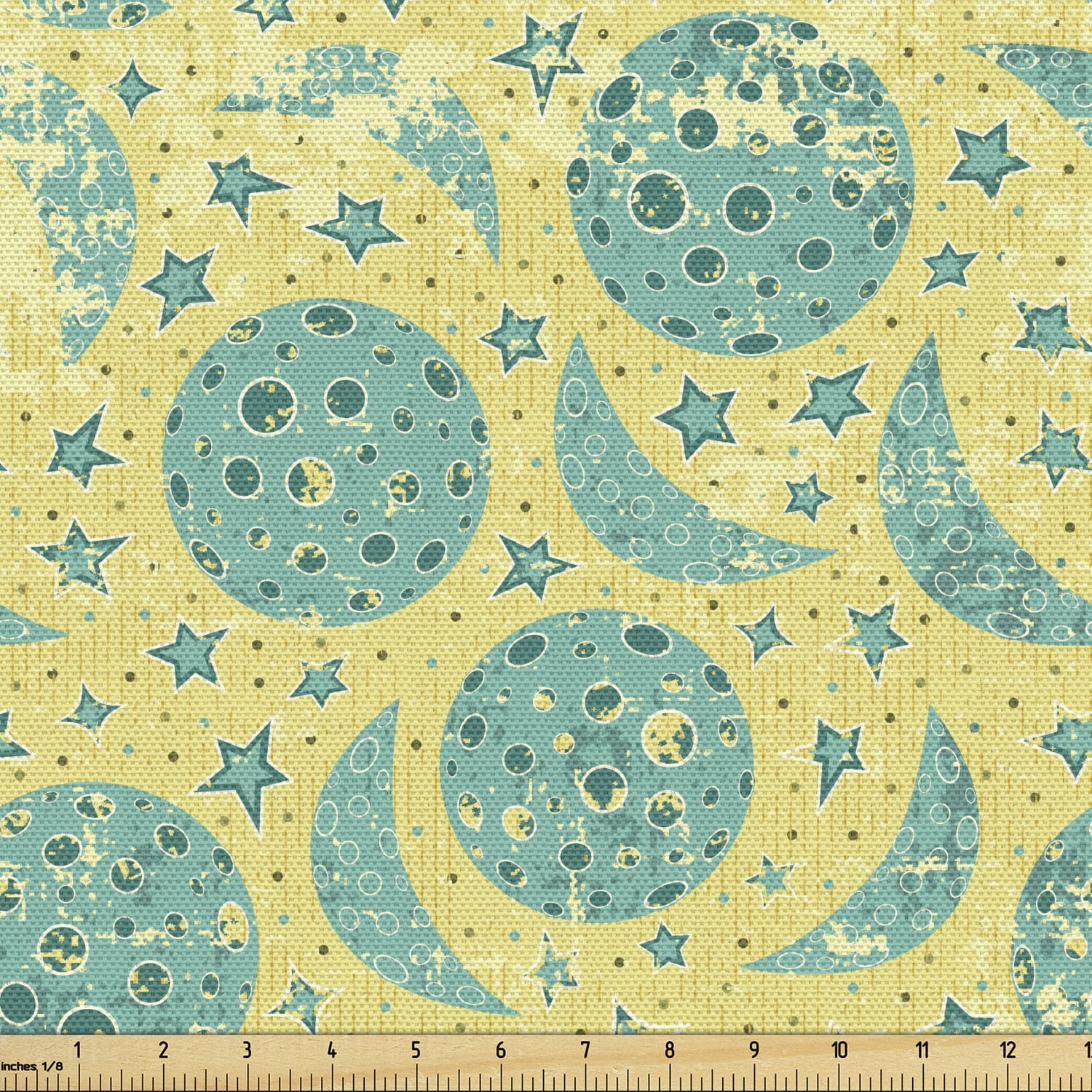 Moon Fabric by the Yard Grunge States of the Moon Stars Pattern Vintage Color Palette Retro