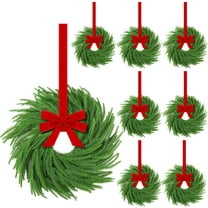 Guvpev 8 Set Mini Christmas Wreath for Cabinet Kitchen Windows Decors Bulk with Red Bow Small Artificial Norfolk Farmhouse Wreaths with Berry Pine Cone for Fireplace Front Door Porch Wall Hanging