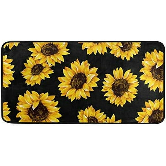 Kitchen Rugs Sunflower Black Design Non-Slip Soft Kitchen Mats Bath Rug Runner Doormats Carpet for Home Decor, 39" X 20"