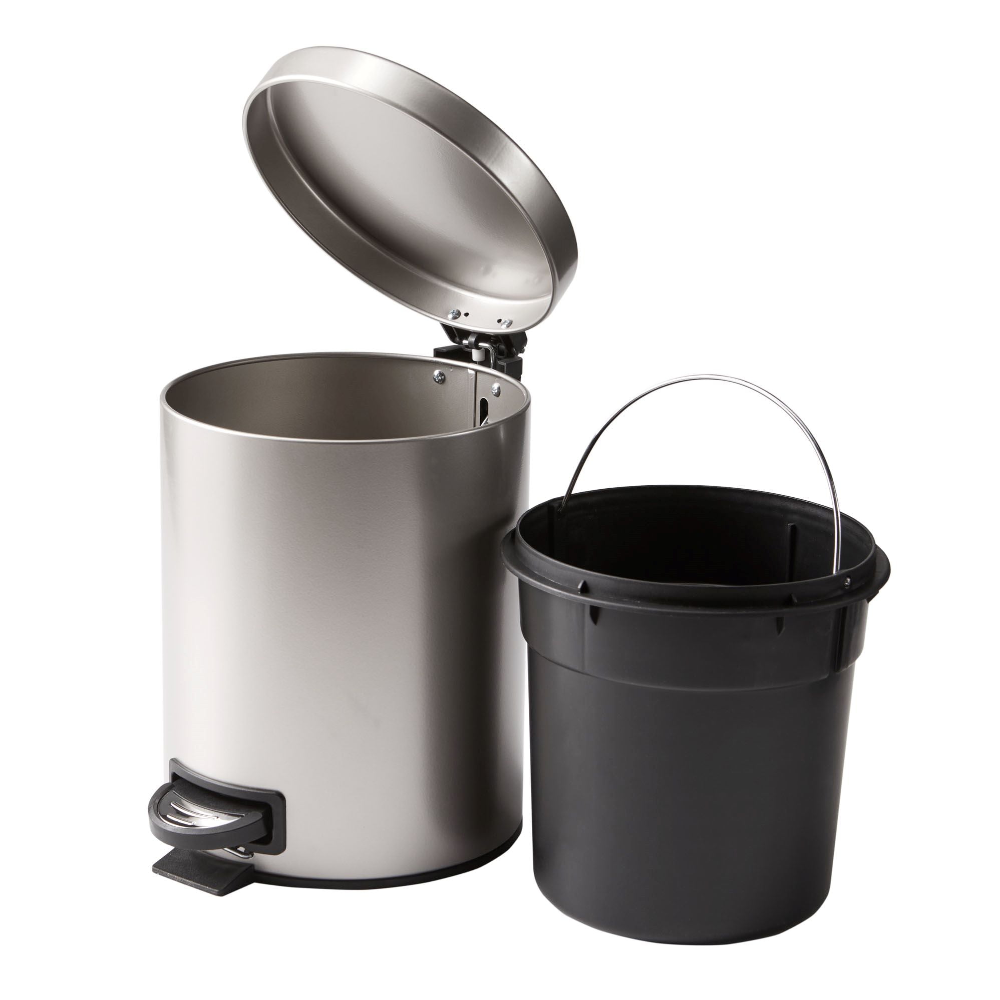 (2 pack) Better Homes & Gardens Satin Nickel SS 1.3 Gallon Metal Bathroom Waste Basket