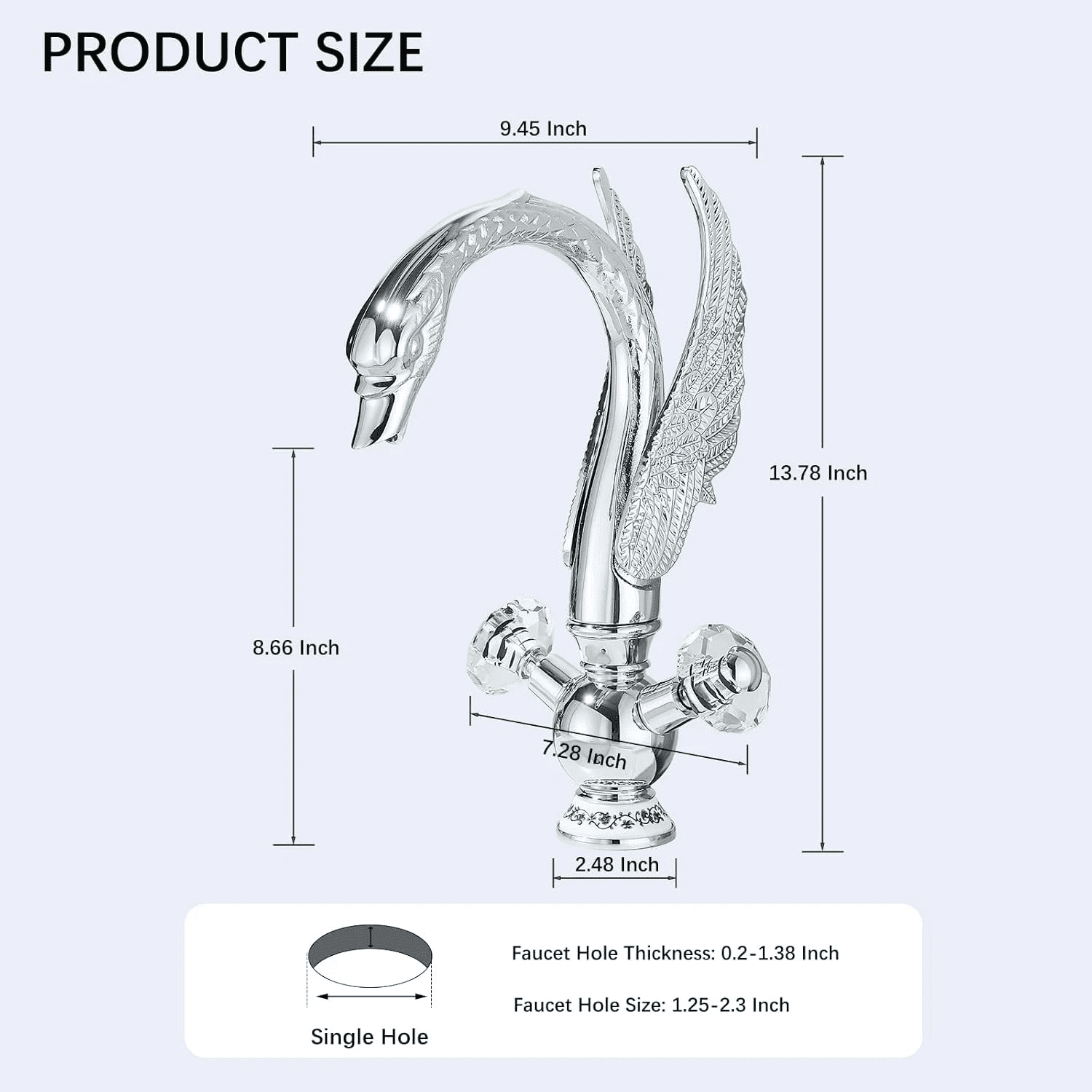 Zovajonia Waterfall Chrome Swan Bathroom Sink Faucet Single Hole/ Handle Vanity Mixer Tap 360° Rotation