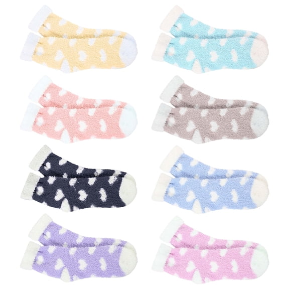 BESEW7 Warm Grippy Fuzzy Slipper Socks for Women, Soft Cozy Microfiber Heart Thick Sleep Socks for Home Sleep Lounge Travel Work Daily Wear A