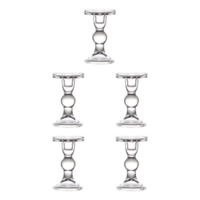 maskred Stylish Glass Candlestick Transparent Candle Holder for Table Centerpiece Height 14 cm 5Set