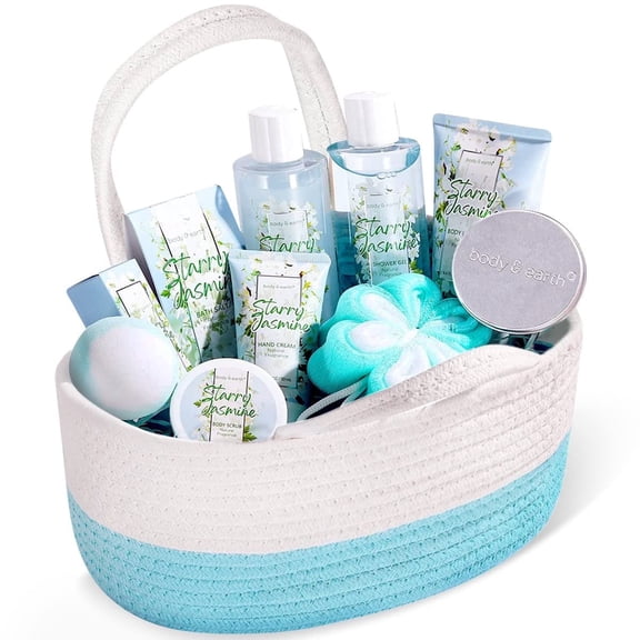 Spa Gift Baskets for Women, 11 Pcs Jasmine Bath & Body Sets, Beauty Birthday Valentines Day Gifts for Her Pampering