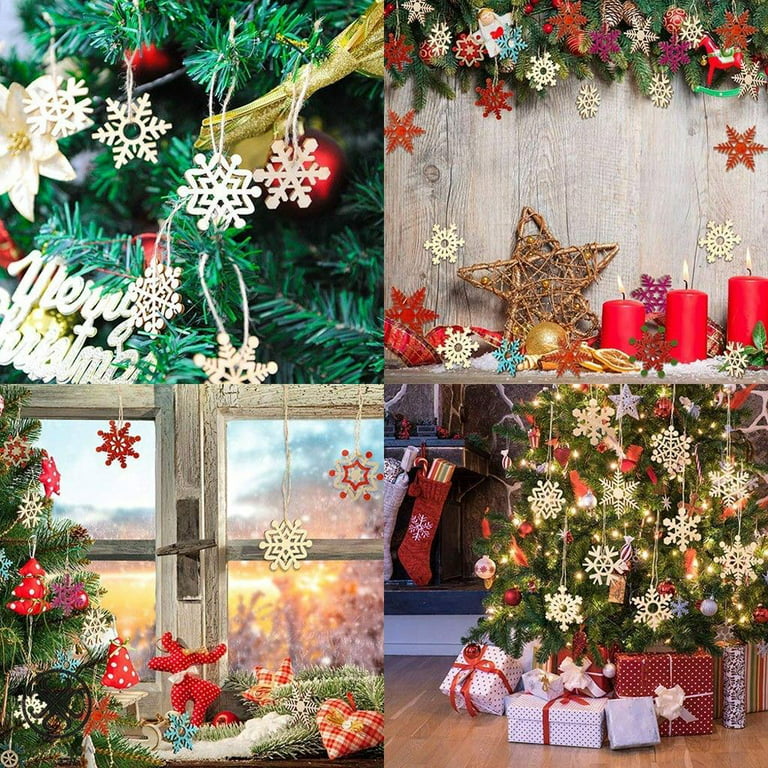 50pcs Christmas wooden snowflake pieces for Christmas decoration DIY  ornaments