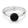 thumbnail image 2 of Gem Stone King 1.28 Ct 7mm Round Black Onyx 925 Silver and 10K Yellow Gold Ring Ring (Size 7), 2 of 4